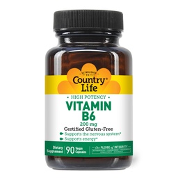 Riigi elu Vitamiin B-6, kõrge potentsi, toetab energiat ja närvisüsteemi, 200mg, 90 Vegan kapslit, sertifitseeritud gluteenivaba, sertifitseeritud vegan, sertifitseeritud halal ...