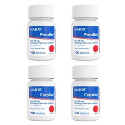 Major FeroSul - raudsulfaat 325 mg tabletid - Raualisand naistele ja meestele - spetsiaalselt kaetud kergesti neelatavad tabletid - punane - 100 loend (4 pakendit)
