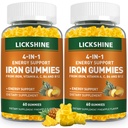 2 Pack Vegan 100MG Raualisandi Gummies naistele ja meestele - vitamiin C, A, B täiskasvanutele ja lastele - energiatoetus rauapuuduse, aneemia - ananassimaitse (120 Ct)