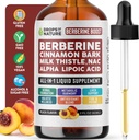Berberiini lisand, piimaohakas, Tseiloni kaneel, Alfa-lipohape, NAC-i lisand Vedeliktilgad - Vegan, 4X imendumine kui kapslid - Berberiin maksmiseks ja holistiline heaolu (virsik, 60 ml)