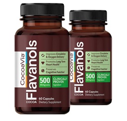 CocoaVia Cardio Health Supplement, 60 päeva, 500 mg kakao flavanoolid, südame tervise toetamine, lämmastikoksiidi suurendamine, vereringlus, energia, vegan, tume šokolaad, 120 kapslit