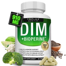 Dim Supplement 910 mg Plus BioPerine Complex - Diindolüülmetaan, et toetada hormoonide tasakaalu ja östrogeeni metabolismi, aitab menopausi akne PCOS Parem naha kulturismi, meestele naistele, 60 kapslit