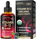 USDA orgaaniline vitamiin B12 keelealused tilgad - 5000 mcg Vegani metüülkobalamiin naistele ja meestele - energia suurendamine, fookus ja meeleolu, aju tervise toetamine - imendumise maksimeerimine - 2 kuu pakkumine, 2 fl oz