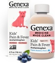 Genexa Laste Acetaminophen Pain & Palavik Suukaudne suspensioon Meditsiin - 4oz - 2 - 11-aastastele lastele leevendab ajutiselt valu ja palaviku sümptomeid, 160 mg 5 ml - Orgaaniline mustikamaitse