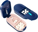 LEAFTOL Pill Cutter, Portable Pill Splitter 2-in-1 Pill Case koos roostevabast terasest Blade, väikeste või suurte vitamiinide tabletid, Lõigatud pillid koos Mini Pill Organizer osa – Sinine