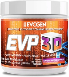 Evogen EVP 3D - Stim Free Pre Workout Powder meestele ja naistele | Sugar Free Non Stim Preworkout koos Beeta Alanine ja Kreatiin energia ja pumba | Orange | 40 Servings