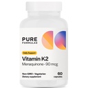 PureFormulas Vitamiin K2 MK7 (Menakinoon-7) | kõrge potents 90mcg | 60 taimekapslit | Luu ja südame-veresoonkonna tugi | Sojavaba, mitte-GMO, 60 päeva pakkumine