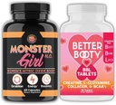 Vihased täiendused Naiste treening Bundle: Monster Girl N.O lämmastikoksiidi Booster 60ct + Kreatiin kompleks tabletid 90ct 2 pudelit kokku