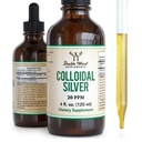 Kolloidhõbe Vedelik 20 PPM - 4 Fl OZ (Plata koloidaalne koos tilgutiga) 99,9% Puhas, Gluteenivaba, Mitte-GMO topeltpuidu toidulisanditega