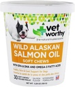 Vet Vorthy Salmon Oil Naha ja kate pehmed närid koertele - Koer täiendus, et toetada tervislikku nahka ja ilusat mantlit - kalaõli täiendus Omega 3 rasvhapetega - Lõhe maitse - 30 pehmed närid