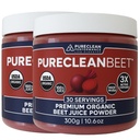 PureClean Organic Beet Juice Powder - Lämmastikoksiidi Supplement - 100% USA Kasvatatud Peed - Mahepeedi Root Powder 30 Servings, 300g (2 Jars 60 Servings)