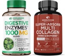 Terve heaolu seedetrakti ensüümid 1000MG Plus Prebiootikumid ja probiootikumid Täiendus + Super-Absorb Multi kollageeni pillid (tüüp I II III V X) Orgaanilised maitsetaimed ja bioperiini komplekt