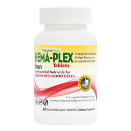 NaturesPlus Hema-Plex Raud - 60 tabletti - 85 mg elementaarne raud + C-vitamiin ja bioflavonoidid tervetele punastele verelibledele - vegan, gluteenivaba - 30 serveerimist
