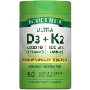 Looduse Tõde Vitamiin K2 MK7 Kompleks | 100 mcg | 50 Softgels | D3 | Mitte-GMO & Gluteenivaba Lisand