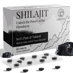 Shilajit tabletid 1000 MG, 100% Himaalaja orgaaniline, Shilajit täiendada rikas Fulvic Acid ja 85+ jälje mineraalid meestele ja naistele, energia ja immuunsüsteemi, 60 Count