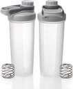 EYMPEU 2 Pack Shaker pudelid valgusegud BPA & ftalaadivaba, tahke kruvi kaane Leakproof Shaker Cup nõudepesumasin Ohutu valgu raputab 24oz, Clear Grey
