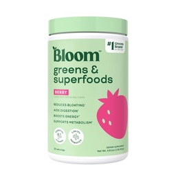 Bloom Toitumine Superfood Rohelised Pulber, seedeensüümid probiootikumide ja prebiootikumidega, soolestiku tervis, naiste puhumine, klorella, roheline mahl segu peedi juurepulbriga, 25 SVG, Berry