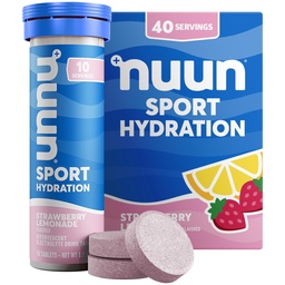Nuun Sport elektrolüüt tabletid magneesiumi, kaltsiumi, kaaliumi, kloriidi ja naatriumi, gluteenivaba ja vegan, maasikalemonaadi, 4 Pack (40 Servings Total)