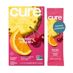 Cure Hydration | Plant-Based Electrolyte Drink Mix | No Add Sugar | Dehüdratsioon Relief Pulber valmistatud kookosvesi | Non-GMO | Vegan | Karp 8 pakendit - Tropical Punch