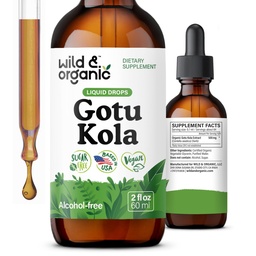 Wild & Organic Gotu Kola Herb Tinktuura - Aju tugi - Gotu Kola Vedelik Ekstraheerimistilgad - Vegan, Suhkur & Alkoholivaba Centella Asiatica Supplement - 2 fl oz