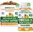 Advanced Dog Allergy + Omega 3 Bundle - Itch Relief - Probiootikumid w / Kalaõli Omega 3 + EPA & DHA rasvhape - Nahaallergia + liigeste tervis - 120 närimist + 180 softgels - peekon + kalamaitse - valmistatud USAs
