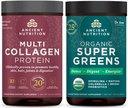 Ancient Nutrition Multi-Kollageeni Valgu Pulber, Maitsestamata, 24 Servings + Supergreens Pulber, Rohelised Maitse, 25 Servingut