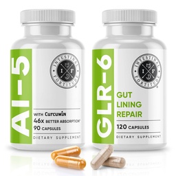 Soolestiku tugevus AI-5 & GLR-6 Seedetrakti tervise täiendus Bundle w / glutamiin, kurkum, soolestiku tervisekapslite lisand & seedetrakti tugi, mitte-GMO, piimavaba - 30-päevane pakkumine