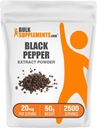 BulkSupplements.com Black Pepper Extract Pulber - Black Pepper Supplements, Piperine Supplements - Vegan & Gluten Free, 20mg per Serving, 50g (1,8 oz) (pakk 1)