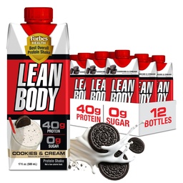 Lean Body Ready-to-Drink Cookies and Cream Protein Shake, 40g Protein, Whey Blend , 0 Suhkur, Gluteen No, 22 Vitamiinid ja mineraalid, (Recyclable Carton & Lid - Pack of 12) LABRADA , 17 Fl Oz (Pack of 12)