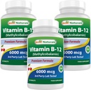 Parimad looduslikud vitamiinid B-12 kui metüülkobalamiin (metüül B12), 6000 mcg 120 keelealused tabletid (120 loendit (3 pakendit))