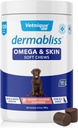 Vetnique Dermabliss Omega & Skin Health Fish Oil for Dogs Pehmed närid Tervislik nahk & Coat koertele Biotin & DHA - Hickory Salmon Dog Treats (120 Count Chews)