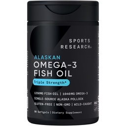Sport Research Triple Tugevus Omega 3 Kalaõli - Burpless Fish Oil Supplement w/EPA & DHA Rasvhapped ühe allika Wild Alaska Pollock - 1250 mg, 90 ct