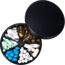 Pill Organizer 6 koosseisuga - raskeveokite metallist Päevane pillide juhtum, suured pillide konteinerihoidja, veekindel ravim Dispenser Pill Box vitamiinilisandi meditsiin Kalaõli, 0,38lb, must