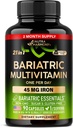Bariaatriline multivitamiin - 45 mg Raualisandid - valmistatud USA-s - naistele ja meestele - kõik-ühes, 21 olulist vitamiini - mao varrukate tugi - suhkru, gluteeni ja soja - 90 kapslit, üks kord päevas