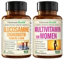 Glükoosamiin Kondroitiin Kurkum + Multivitamiin naistele 2-pudelilisandi pakk talle. Tervislik immuunvastus, ühine tugi, antioksüdantide omadused