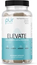 PUR Wellness Elevate Nootropic Brain Supplement for Focus Clarity Mälu Mood, 8 Seenesegu, Ginkgo Biloba, Ashwagandha, Magneesium Natural Energy, Kofeiinivaba kontsentratsioon