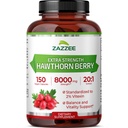 Zazzee Extra Strength Hawthorn Berry 20: 1 ekstrakt, 8000 mg tugevus, 2% Vitexin, 150 vegankapslit, 5 kuu pakkumine, kontsentreeritud ja standardiseeritud potents 20X ekstrakt, mitte-GMO ja kõik-looduslik