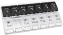EZY DOSE Push Button (7-päevane) Pill Case, Medicine Planner, Vitamiini Organizer, 2 korda päevas AM / PM, Eemaldatavad salved, suured osad, Artriit Sõbralik, Spring Open Black ja White Lids, BPA tasuta
