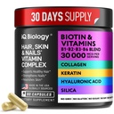 Biotin juuste kasvu Naised ja mehed Keratin, kollageeni kompleks 30000 mcg – kapslid juuste väljalangemine ja tugevam paksus – Naha ja küüned Vitamiinid, Biotiin 10000mcg ja kollageeni täiendused - 60 pillid