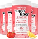 Bellway Super Fiber Pulber + kollageen (4 Pack), Suhkruvaba Psyllium Husk Pulber kollageeni peptiididega soolestiku tervise, tervisliku naha, küünte, luude ja liigeste jaoks, maasika limonaadi (45,84 oz)