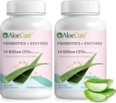 AloeCure Daily Probiootikumid 10 miljardit CFU seedetrakti toetuseks 8 tüved, 6 prebiootikumid ja ensüümid - seedetrakti lisand bromelainiga naistele ja meestele - soolestiku tugi, seedetrakti leevendus, 30 kapslit x 2btl