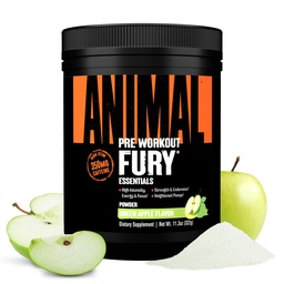 Animal Fury Pre Workout Pulber - Roheline Õun, 350mg Kofeiin, BCAA Aminohapped, 2g Beeta-alaniin, tsitrulliin ja türosiin, energia, fookus, tugevus, vastupidavus, eeltreening meestele ja naistele, 20 Servings