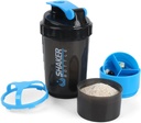 Shaker Bottle - Protein Shaker Cup koos ladustamiskomponentidega - lekkimiskindel treening Loksutage pudelid Mixeriga sujuvaks segamiseks-500ML/16oz (BLUE & BLACK)