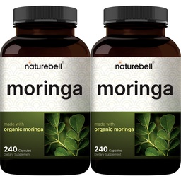 NatureBell Pure Moringa kapslid 8000mg Per Serving (2 Pack) | Made with Moringa Powder Organic, 480 Kapslid - Green Superfood, Skin Health & Immune Support - Non-GMO, Gluteenivaba, 8 kuu pakkumine