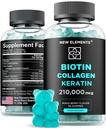 Biotiin Gummies koos Keratin & kollageenpeptiidid - Täiustatud täiendus juuste kasvu ravi meeste ja naiste Juuksenahk ja küüned Vitamiinid - Biotiin 10000mcg | Keratiin 100000mcg | Kollageen 100000mcg