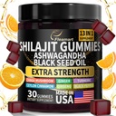 Shilajit Gummies, Shilajit Pure Himalayan Gummies koos Ashwagandha, Black Seeme Oil, Sugar Free Shilajit Gummies meestele ja naistele, 30 Count, Orange Maitse