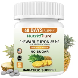 Näritav raudkarbonüül 65 mg C-vitamiiniga 180 mg (naistele / meestele) - tablett ananassis Flavor 60 Count (1)