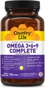 Country Life Omega 3-6-9 Täielik täiendus - 1534mg Omega rasvhapped - toetab südame-veresoonkonna, aju, naha ja immuunsüsteemi tervist - sertifitseeritud gluteenivaba, mitte-GMO - 90 Softgels