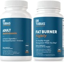 Dr Tobias Fat Burner Nightly & Adult Multivitamiin toetab Ashwagandhaga energiat, immuunsust ja ainevahetust. 42 Puuviljad ja köögiviljad probiootikumidega, rohelised kohvioad ekstrakt, mitte-GMO, 30 päeva pakkumine