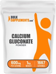 BulkSupplements.com Kaltsiumglükonaatpulber - kaltsiumilisand, kergesti imenduv - maitsestamata & gluteenivaba, 600mg serveerimise kohta, 1kg (2,2 naela) (pakk 1)